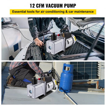 Vacuum Pump 12CFM 1 HP Single Stage Air Conditioning Vacuum Pump 110V 5PA Ultimate Vacuum Refrigerant HVAC Air Tool Rotary Vane Vacuum Pump for Automobile Vacuum Evacuation (1-Stage, 12CFM)