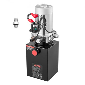 6 Quart Hydraulic Power Unit, Single Acting Dump Trailer Pump, 3200 PSI Max Relief Pressure & 0.91 GPM Flow Rate, DC 12V Hydraulic Pump with Metal Reservoir for Dump Trailer Car Lifting, Black