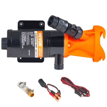 RV Portable Macerator Pump, 12V, 12GMP Quick Release RV Waste Pump, RV Sewage Sewer Pump with Detachable Quick Connection Valve Metal Hose Clamp Power Cord, for RV Boat Marine Motorhome Camper