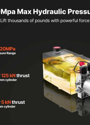 6 Quart Hydraulic Power Unit, Double Acting Dump Trailer Pump, 3200 PSI Max Relief Pressure & 0.91 GPM Flow Rate, DC 12V Hydraulic Pump with Metal Reservoir for Dump Trailer Car Lifting, White