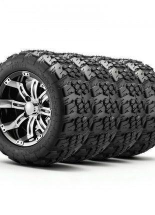Golf Cart Wheels, 12" 20x10-12 Black Aluminum Alloy Golf Cart Tires and Wheels Combo (Set of 4) Fit Club Car, EZGO, Yamaha, 4 Ply Rubber 4-Lug Lawn Mower Tires & Rims, 800 lbs Load, All-Terrain