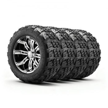 Golf Cart Wheels, 12" 20x10-12 Black Aluminum Alloy Golf Cart Tires and Wheels Combo (Set of 4) Fit Club Car, EZGO, Yamaha, 4 Ply Rubber 4-Lug Lawn Mower Tires & Rims, 800 lbs Load, All-Terrain