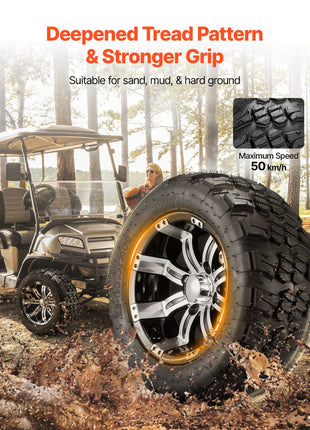 Golf Cart Wheels, 12" 20x10-12 Black Aluminum Alloy Golf Cart Tires and Wheels Combo (Set of 4) Fit Club Car, EZGO, Yamaha, 4 Ply Rubber 4-Lug Lawn Mower Tires & Rims, 800 lbs Load, All-Terrain