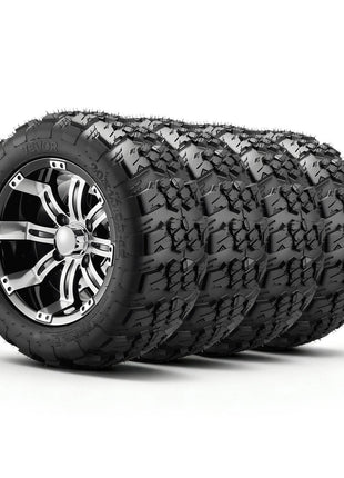 Golf Cart Wheels, 12" 20x10-12 Black Aluminum Alloy Golf Cart Tires and Wheels Combo (Set of 4) Fit Club Car, EZGO, Yamaha, 4 Ply Rubber 4-Lug Lawn Mower Tires & Rims, 800 lbs Load, All-Terrain