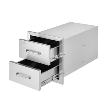 Outdoor Kitchen Drawers 14W x 14.4H x 23D Inch, Flush Mount Double BBQ Drawers Stainless Steel with Handle, BBQ Island Drawers for Outdoor Kitchens or Grill Station