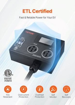 NEMA Splitter for Dryer and EV, 3-Color LED Indicator, 240V Smart Power Distribution, With NEMA 14-50 Plug, Two NEMA 14-50 Outlets, 3.4 in LCD Screen, Max 40A Dryer EV, Tested to ETL Standard
