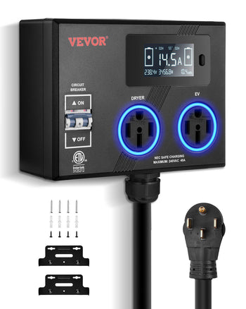 NEMA Splitter for Dryer and EV, 3-Color LED Indicator, 240V Smart Power Distribution, With NEMA 14-50 Plug, Two NEMA 14-50 Outlets, 3.4 in LCD Screen, Max 40A Dryer EV, Tested to ETL Standard