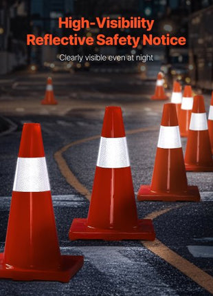 12Pack 18\" Traffic Cones, Safety Road Parking Cones PVC Base, Orange Traffic Cone with Reflective Collars, Hazard Construction Cones for Home Traffic Parking
