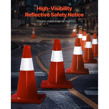 12Pack 18\" Traffic Cones, Safety Road Parking Cones PVC Base, Orange Traffic Cone with Reflective Collars, Hazard Construction Cones for Home Traffic Parking