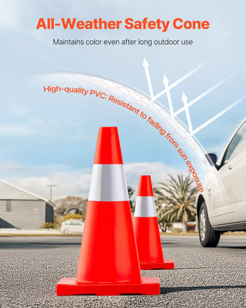 12Pack 18\" Traffic Cones, Safety Road Parking Cones PVC Base, Orange Traffic Cone with Reflective Collars, Hazard Construction Cones for Home Traffic Parking
