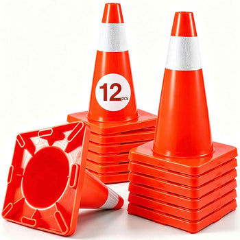 12Pack 18\" Traffic Cones, Safety Road Parking Cones PVC Base, Orange Traffic Cone with Reflective Collars, Hazard Construction Cones for Home Traffic Parking