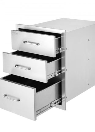 18x23 Inch Outdoor Kitchen Stainless Steel Triple Access BBQ Drawers with Chrome Handle, 18 x23 x 23 Inch