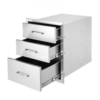18x23 Inch Outdoor Kitchen Stainless Steel Triple Access BBQ Drawers with Chrome Handle, 18 x23 x 23 Inch