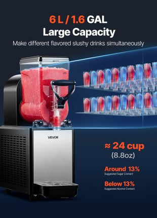 Slushie Machine, 6L/1.6Gal Commercial Slushy Maker, Frozen Drink Maker with Self-Cleaning, Margarita Machine for Restaurants Bars Party for Slushie, Margaritas, Milkshake & More