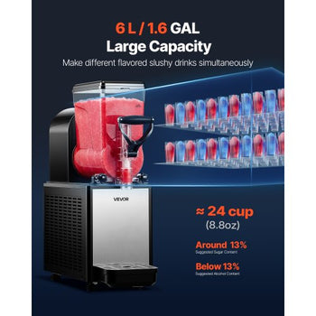 Slushie Machine, 6L/1.6Gal Commercial Slushy Maker, Frozen Drink Maker with Self-Cleaning, Margarita Machine for Restaurants Bars Party for Slushie, Margaritas, Milkshake & More