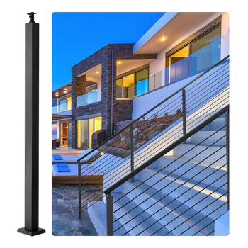 Cable Support Post, 36" Height, 2" Width, Steel Construction, No Pre-drilled Holes, Made of Durable SUS304 Stainless Steel, Includes Horizontal and Curved Brackets for Deck and Stair Handrail