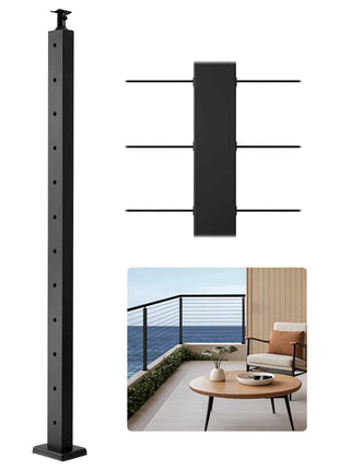 Cable Railing Post, 42x2x2 Inch Level Deck Stair Posts, 1-Pack Stainless Steel Cable Handrail Post, Pre-Drilled Pickets with Mounting Bracket Stair Railing Kit, Black, 1JZLGZXHS106AWJO6001V0