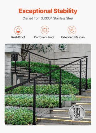 Cable Railing Post, 42x1x2 Inch Stair Railing Post, with Pre-Drilled 30° Angled Holes, Stainless Steel Cable Rail Post with Horizontal and Curved Bracket, 1-Pack, Black, 1JZLGZXHS106VRA3X001V0