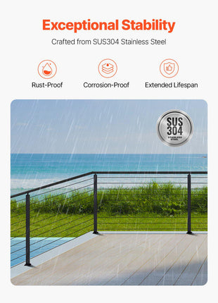 Cable Railing Post, 36x1x2 Inch Corner Railing Post, with L-Shaped Pre-Drilled Holes, Stainless Steel Cable Rail Post with Horizontal and Curved Bracket, 1-Pack, Black, 1JZLGZXHS914IVCFL001V0