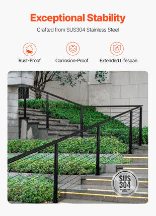 Cable Railing Post, 36x2x2 Inch Stair Railing Post, with Pre-Drilled 30° Angled Holes, Stainless Steel Cable Rail Post with Horizontal and Curved Bracket, 1-Pack, Black, 1JZLGZXHS914YIVIS001V0