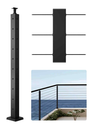 Cable Railing Post, 36x2x2 Inch Corner Railing Post, with L-Shaped Pre-Drilled Holes, Stainless Steel Cable Rail Post with Horizontal and Curved Bracket, 1-Pack, Black, 1JZLGZXHS914ZPBNY001V0