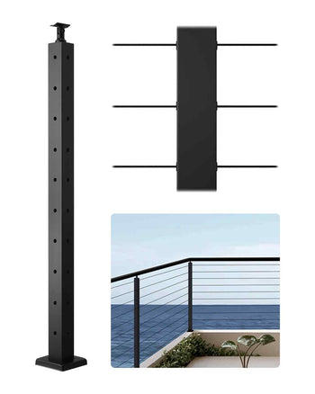 Cable Railing Post, 36x2x2 Inch Corner Railing Post, with L-Shaped Pre-Drilled Holes, Stainless Steel Cable Rail Post with Horizontal and Curved Bracket, 1-Pack, Black, 1JZLGZXHS914ZPBNY001V0