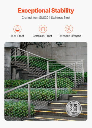 Cable Railing Post, 42x2x2 Inch Stair Railing Post, with Pre-Drilled 30° Angled Holes, Stainless Steel Cable Rail Post with Horizontal and Curved Bracket, 1-Pack, Silver, 1JZLGZXYS1062TLWC001V0