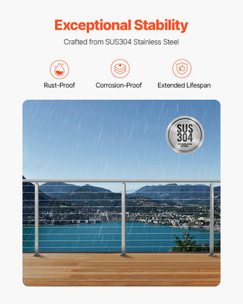 1-Pack Cable Railing Post, 36x2x2 In Horizontal-Hole Deck Railing Post with Pre-Drilled Holes, Stainless Steel Cable Rail Post with Horizontal and Curved Bracket, Silver, 1JZLGZXYS91466KZK001V0