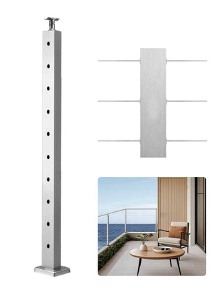 Cable Railing Post, 36x1x2 Inch Level Deck Stair Posts, 1-Pack Stainless Steel Cable Handrail Post, Pre-Drilled Pickets with Mounting Bracket Stair Railing Kit, Silver, 1JZLGZXYS914I4BDB001V0