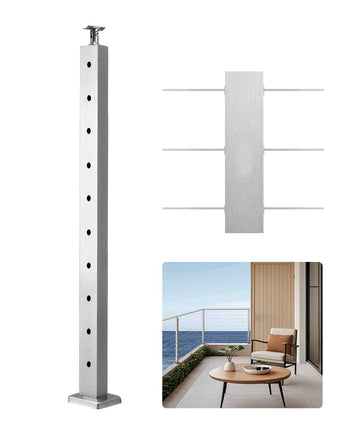 Cable Railing Post, 36x1x2 Inch Level Deck Stair Posts, 1-Pack Stainless Steel Cable Handrail Post, Pre-Drilled Pickets with Mounting Bracket Stair Railing Kit, Silver, 1JZLGZXYS914I4BDB001V0