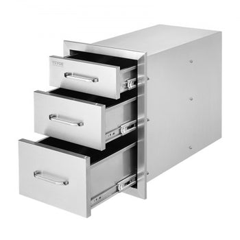 Outdoor Kitchen Drawers 14" W x 20.3" H x 23" D, Flush Mount Triple Access BBQ Drawers Stainless Steel with Handle, BBQ Island Drawers for Outdoor Kitchens or Patio Grill Station