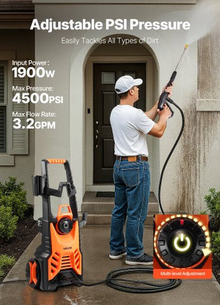 Electric Pressure Washer, Max 4500 PSI and 3.2 GPM With Pressure Adjustment, High Power Pressure Cleaning Machine with 4 Quick Connect Nozzles, for Cars/Fences/Driveways/Patios/Home Cleaning