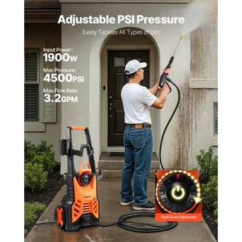 Electric Pressure Washer, Max 4500 PSI and 3.2 GPM With Pressure Adjustment, High Power Pressure Cleaning Machine with 4 Quick Connect Nozzles, for Cars/Fences/Driveways/Patios/Home Cleaning