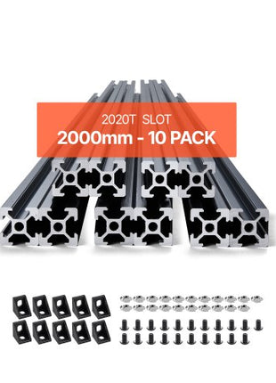 10PCS 78.7in (2000mm) T Slot 2020 Aluminum Extrusion Profile, European Standard Anodized Linear Rail, High-Strength Extruded Aluminum Rail for 3D Printer, CNC Machine DIY, Laser Engraving, Black