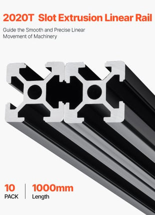10PCS 39.4in (1000mm) T Slot 2020 Aluminum Extrusion Profile, European Standard Anodized Linear Rail, High-Strength Extruded Aluminum Rail for 3D Printer, CNC Machine DIY, Laser Engraving, Black