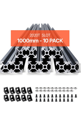 10PCS 39.4in (1000mm) T Slot 2020 Aluminum Extrusion Profile, European Standard Anodized Linear Rail, High-Strength Extruded Aluminum Rail for 3D Printer, CNC Machine DIY, Laser Engraving, Black