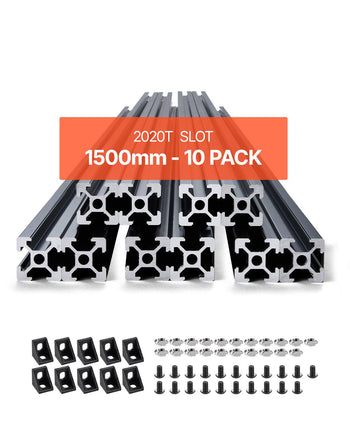 10PCS 59 in (1500 mm) T Slot 2020 Aluminum Extrusion Profile, European Standard Anodized Linear Rail, High-Strength Extruded Aluminum Rail for 3D Printer, CNC Machine DIY, Laser Engraving, Black