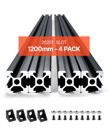 4PCS 47.2 in (1200mm) T Slot 2020 Aluminum Extrusion Profile, European Standard Anodized Linear Rail, High-Strength Extruded Aluminum Rail for 3D Printer, CNC Machine DIY, Laser Engraving, Black