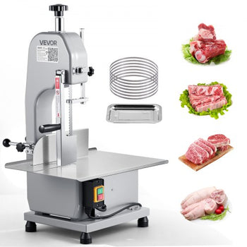 Commercial Electric Meat Bandsaw, 1100W Bone Sawing Machine with 12.4" x 18.1" Workbench, 0-4.3" Cutting Thickness, 7 Extra Replacement Blades, for Cutting Bone, Frozen Meat, Pork, Beef & Ribs