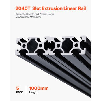 5PCS 39.4 in (1000mm) T Slot 2040 Aluminum Extrusion Profile, European Standard Anodized Linear Rail, High-Strength Extruded Aluminum Rail for 3D Printer, CNC Machine DIY, Laser Engraving, Black