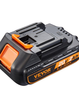 VEVOR 20V 2Ah Li-ion battery, compact black and orange design for power tools.