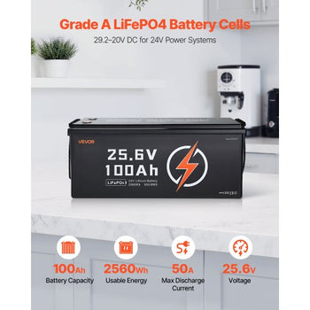 24V 100Ah LiFePO4 Lithium Battery, Built-in 50A BMS, Deep Cycle Lithium Rechargeable Battery with Low Temperature Protection, 4000+ Cycles, Max. 2560Wh, for RV, Camper, Trolling Motors, Marine