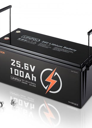 24V 100Ah LiFePO4 Lithium Battery, Built-in 50A BMS, Deep Cycle Lithium Rechargeable Battery with Low Temperature Protection, 4000+ Cycles, Max. 2560Wh, for RV, Camper, Trolling Motors, Marine
