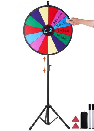 24 inch Spinning Prize Wheel, 14 Slots Spinning Wheel with Height Adjustable Stand, Roulette Wheel with a Dry Erase, and a Storage Bag, Win Fortune Spin Games in Party Pub Trade Show Carnival