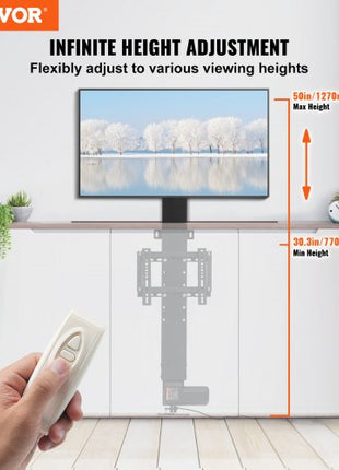 Automated TV Elevator, 20" Stroke for 28-32" TVs. Remote-Controlled, Adjustable Height 30-50", Supports up to 132 lbs