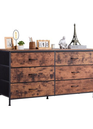 6 Drawer Dresser, Tall Chest Organizer Drawer Dresser, TV Stand with Storage, Closet Storage Drawers with Sturdy Steel Frame, Fabric Storage Tower for Bedroom, Hallway, Closet, Rustic Brown