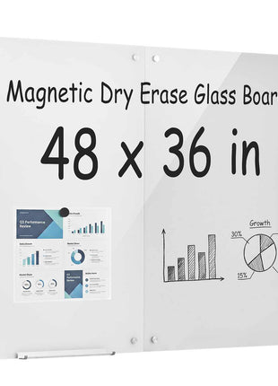 Glass Dry Erase Board 2 Pack 35.4 x 23.6 in White Magnetic Whiteboard, Wall-Mounted, Frameless, Thick Tempered Glass, with Markers, Magnets and Eraser, for Office, School Classroom, Home Study