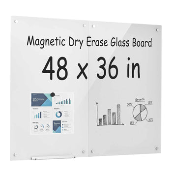 Glass Dry Erase Board 2 Pack 35.4 x 23.6 in White Magnetic Whiteboard, Wall-Mounted, Frameless, Thick Tempered Glass, with Markers, Magnets and Eraser, for Office, School Classroom, Home Study