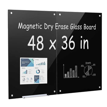 Glass Dry Erase Board 2 Pack 35.4 x 23.6 in Black Magnetic Whiteboard, Wall-Mounted, Frameless, Thick Tempered Glass, with Markers, Magnets and Eraser, for Office, School Classroom, Home Study