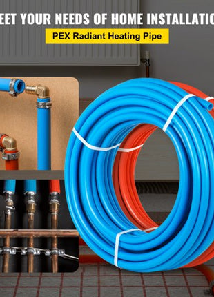 Oxygen-Barrier PEX Tubing 300Ft Red + 300Ft Blue 1/2 Inch Radiant Floor PEX Pipe Radiant Heat Floor Heating Plumbing Cold and Hot Water Tubing